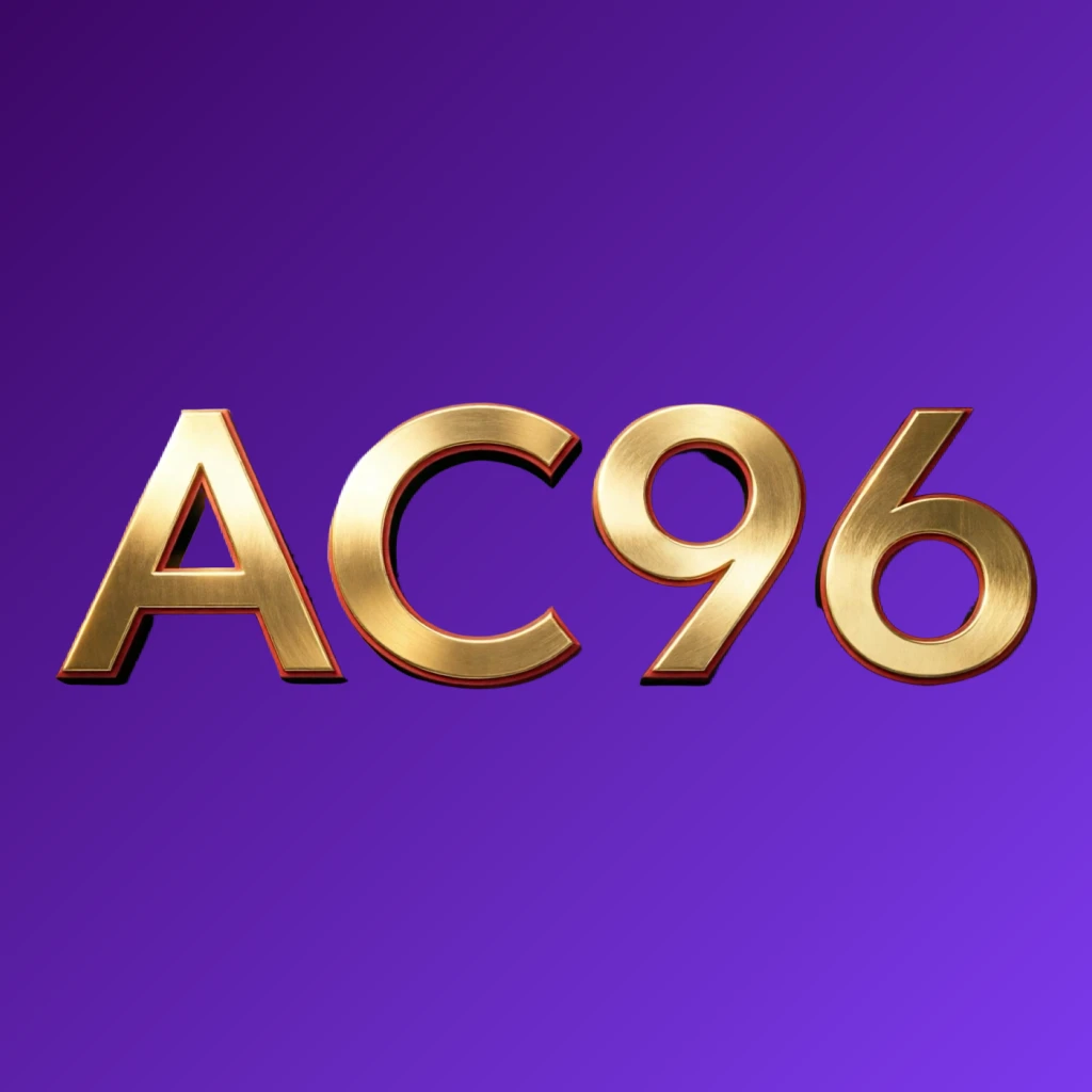 Luxury casino logo for AC96 featuring rich gold gradient text with red and black accents, elegant lights, and a high-end entertainment style in a horizontal rectangular wordmark suitable for a website header